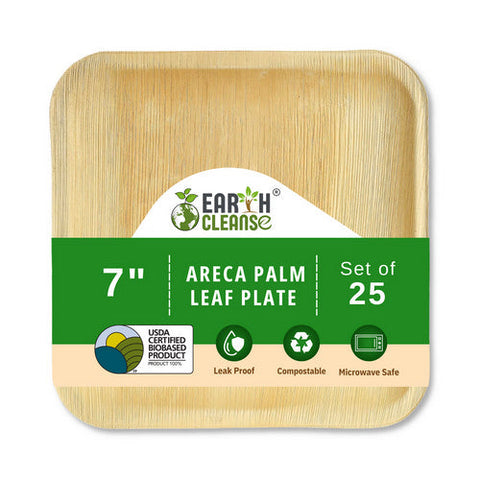 Earth Cleanse, Areca Palm Leaf Square Plates 7-Inch, Pack of 25 Earth Cleanse