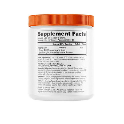 Doctors Best, High Absorption Magnesium Powder Lysinate Glycinate 100% Chelated, 400 Mg, 12.1 Oz