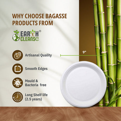 9" Round Bagasse Plates Premium 500 Pack by Earth Cleanse Earth Cleanse