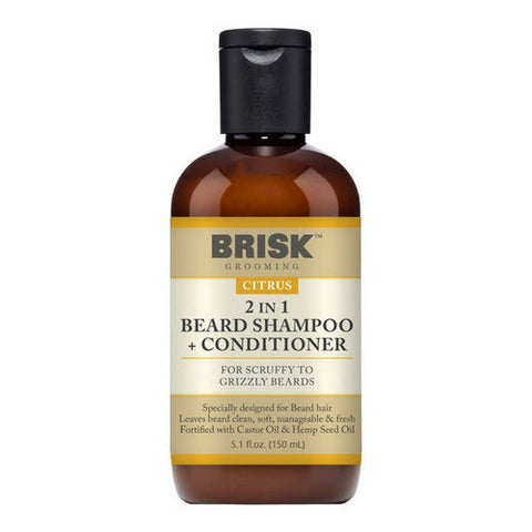 Brisk, 2 In 1 Beard Shampoo + Conditioner Citrus, 5.1 Oz Brisk