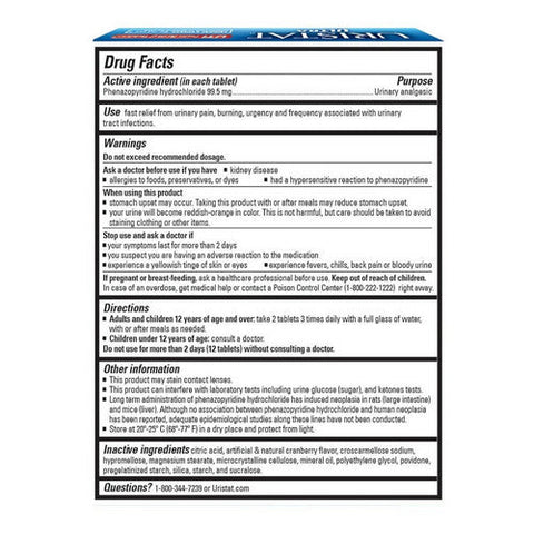 Uristat, Uti Pain Relief Tablets Ultra With Cranberry Flavored Coating, 30 Count Uristat