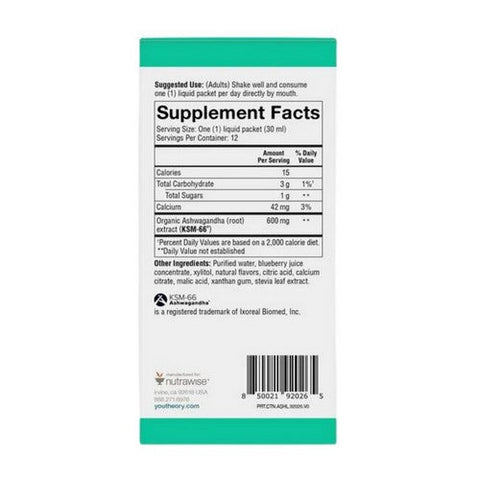Youtheory, Ashwagandha Liquid Blueberry, 12 Oz Youtheory