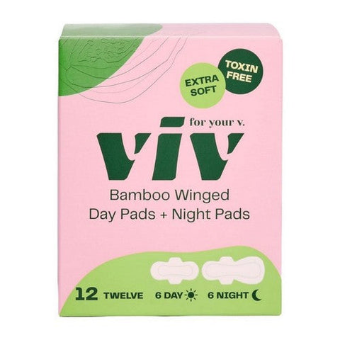 Viv For Your V, Bamboo Day And Night Menstrual Pads With Wings, 12 Count Viv For Your V
