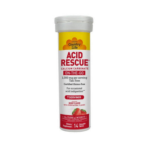 Country Life, Acid Rescue On-The-Go Chewable Tablets Berry Flavor, 14 Count Country Life