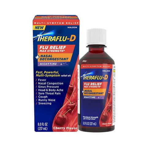 Excedrin, Theraflu-D Nighttime Flu Relief And Nasal Decongestant Cherry, 8 Oz Excedrin