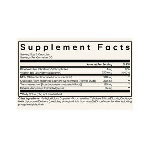 Codeage, Liposomal NMN Plus Resveratrol Quercetin TMG NAD+, 500 Mg, 90 Veg Caps Codeage