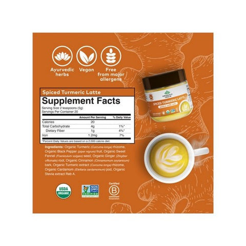 Organic India, Spiced Turmeric Latte Powder, 3.52 Oz Organic India