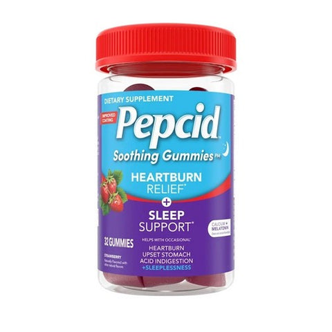Pepcid, Soothing Heartburn Relief Plus Sleep Support Gummies Strawberry, 32 Count Pepcid