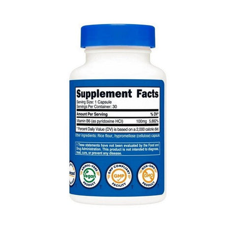 Nutricost, Vitamin B6 Pyridoxine HCl, 100 Mg, 30 Caps Nutricost