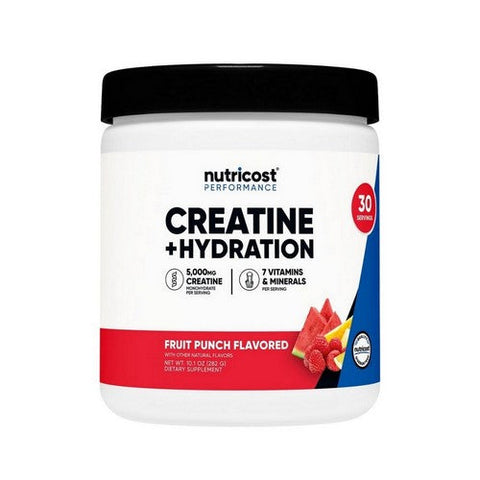 Nutricost, Creatine Monohydrate Plus Hydration Fruit Punch Flavored, 5000 Mg, 10.1 Oz / 30 Servings Nutricost