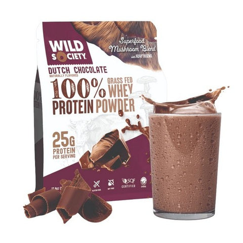100% Grass Fed Whey Protein Powder Dutch Chocolate 17.9 Oz by Wild Society Nutrition
