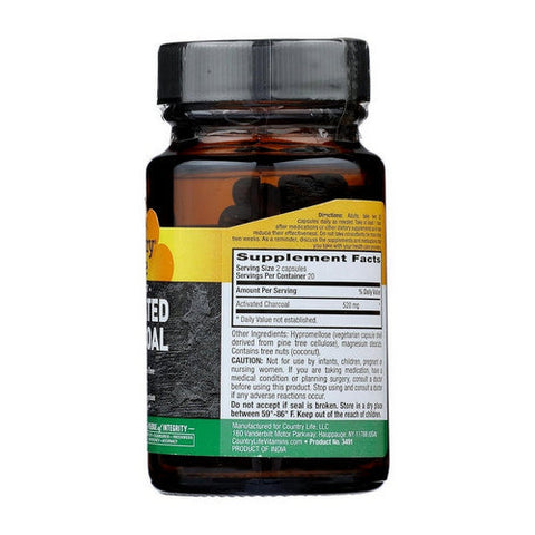 Country Life, Charcoal, 260 MG, 40 Caps Country Life