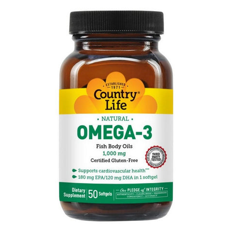 Country Life, Omega 3 Fish Body Oils, 1000 MG, 50 Sftgls Country Life