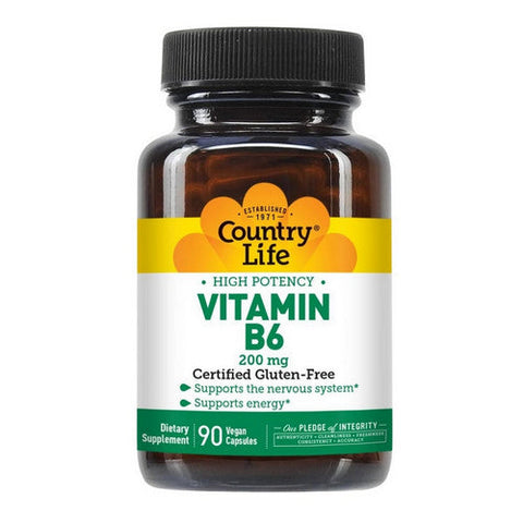 Country Life, High Potency Vitamin B-6, 200 Mg, 90 Veg Caps Country Life