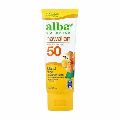 Alba Botanica, Hawaiian Sunscreen Lotion Spf 50 Island Vibe, 3 Oz Alba Botanica