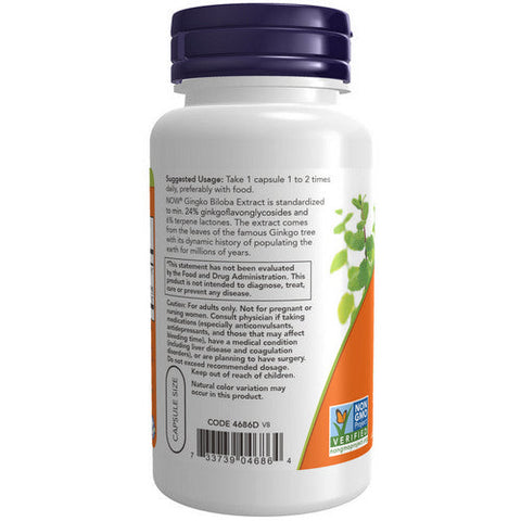 Now Foods, Ginkgo Biloba, 60 mg, 24% Standardized Extract, 60 Caps Now Foods