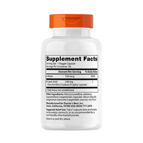 Doctors Best, Stabilised R-Lipoic Acid, 100 mg, 60 Veggie Caps Doctors Best