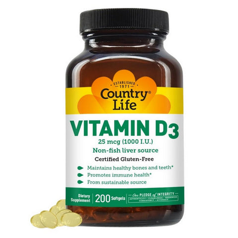 Country Life, Vitamin D3, 1000 IU, 200 Softgels Country Life