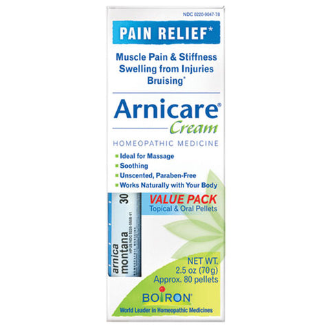 Boiron, Arnicare Cream Value Pack with Montana Blue Tube, 2.5 oz+ 30c Pellets Boiron