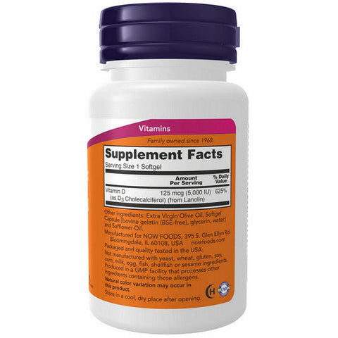 Now Foods, Vitamin D3, 5000 IU, 240 Softgels Now Foods