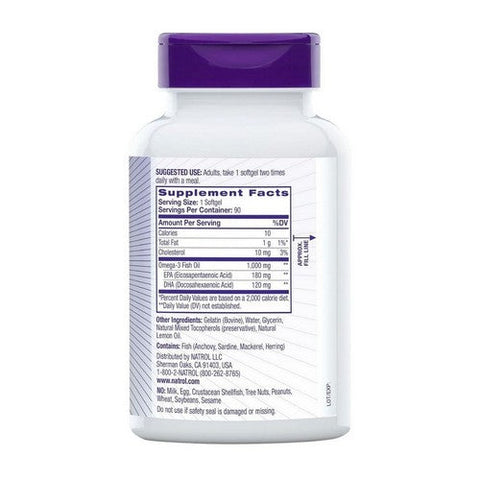 Natrol, Omega-3 Fish Oil Heart Health Lemon, 1000 Mg, 90 Softgels Natrol