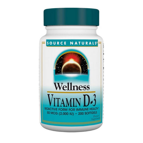 Source Naturals, Wellness Vitamin D-3, 2000 IU, 200 Softgels Source Naturals