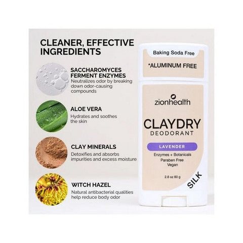 Zion Health, Claydry Silk Natural Deodorant Lavender, 2.8 Oz Zion Health
