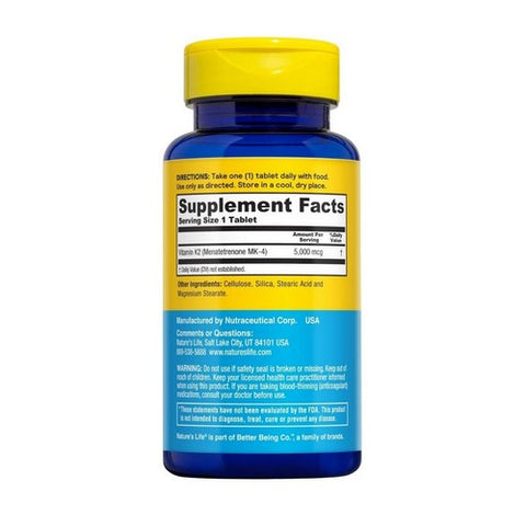 Nature's Life, Vitamin K-2 Menatetrenone, 5000 mcg, 60 tabs Nature's Life