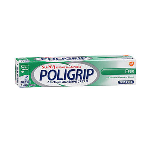 Abreva, Super Poligrip Denture Adhesive Cream, Artificial Flavor/Color Free 2.4 oz Super Poligrip