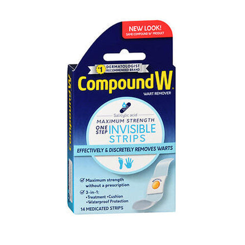 Compound W, Wart Remover Salicylic Acid One Step Invisible Medicated Strips Maximum Strength, 14 Count Compound W