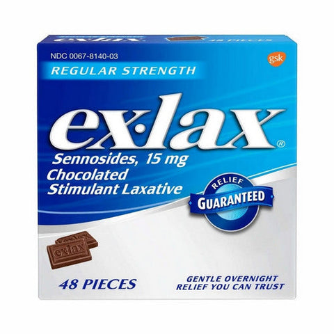 Ex-Lax, Sennosides Chocolated Stimulant Laxative Pieces Regular Strength, 15 Mg, 48 Each Ex-Lax