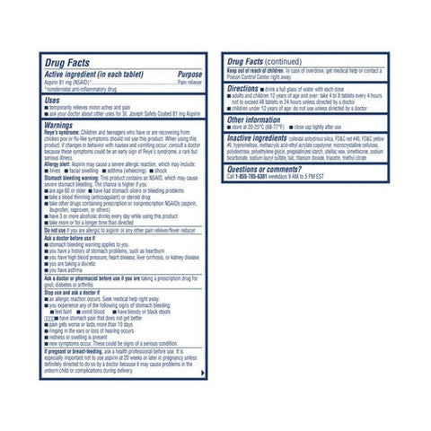 St. Joseph, Low Dose Aspirin Coated Tablets, 81 mg, 120 tabs St. Joseph